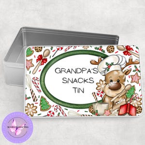 Personalised Christmas Snack Tin: Reindeer Chef Cookie Storage Box