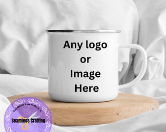 Personalised  Enamel Mug with any logo or image Anti- Shatter kids mugs Photo Mug Business logo bespoke enamel Mug Brand Business logo Mug