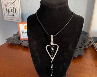 Black Obsidian Wire Wrapped Heart in Silver