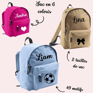 Sac à dos personnalisé prénom + motif au choix - cartable - enfant bébé - crèche - école maternelle - sac voyage - garçon fille