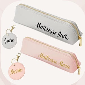 Cadeau Maitresse Nounou Atsem AESH - Trousse + Porte clés+Porte cartes personnalisés - Cadeau nounou - cadeau ATSEM -Cadeau maitresse