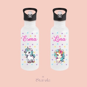 Gourde enfant fille personnalisée prénom- licorne - repas - sandwich - école - boite pique nique