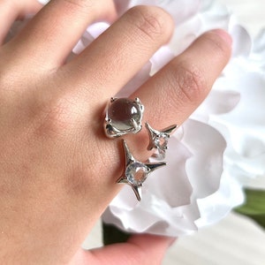 925 Sterling Silver Ring, Celestial Ring, Star Ring, Moon Ring, Unique Ring, Open Ring, Starry Moonlight