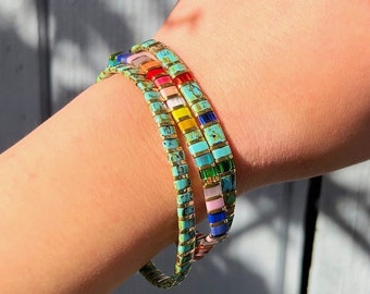 Miyuki Tila Tile Bracelet, Colorful Stretchy Beaded Bracelet