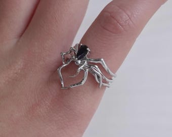 Gothic Spider Ring, Irregular Animal Ring, Zircon Accent