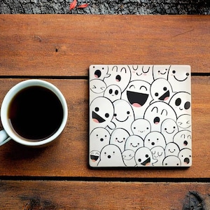 Ghost Ceramic Coasters, Little Ghosts Design, Seasonal Halloween Coaster, Party Decoration Tiles, Fun Holiday Coaster, Square Party Coaster