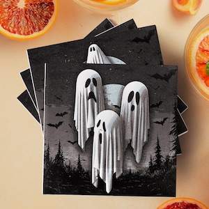 Halloween Ghost Ceramic Coasters: Spooky Holiday Decor, Set of 4