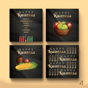Kwanzaa Coaster Set: Black and Gold Holiday Decor