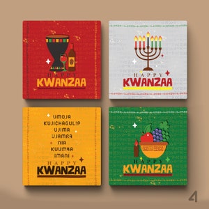 Kwanzaa, Kwanzaa Coaster Set of 4, Kwanzaa Gifts, Kwanzaa Principles, Kwanzaa Decor, Holiday Gifts, Kwanzaa Celebration, Black Family