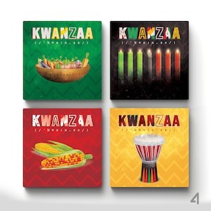 Kwanzaa Coaster Set of 4, Kwanzaa, Kwanzaa Gifts, Kwanzaa Party, Kwanzaa Decor, Holiday Gifts, Kwanzaa Celebration, Kwanzaa Candles