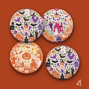 Halloween Coasters: Spooky Patterned Ceramic Set of 4