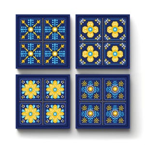 Harmonic Squares Square Tile Coasters - Modern Geometric Decor, Vibrant Multi-Colored Pattern (Set of 4)