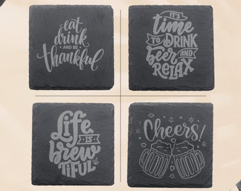 Engraved Slate Coaster Set: Funny Beer Quotes, Mancave Decor