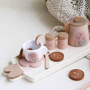 Personalized Wooden Afternoon Tea Play Set Pretend Home Play Pretend Tea Party Girls gift-Montessori Learning Toy For Toddlers image 2