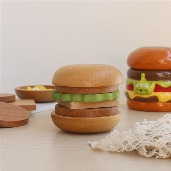 Personalized Wooden Stacking Burger Toy For Children,Montessori Learning Toy For Toddlers,Wooden Coaster,Home Decor