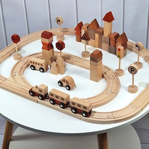 Personalised Wooden Train Track Set, Traditional Toys, Wooden Traffic Sign Toys,Custom Magnetic Wooden Train Set for Children