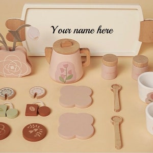 Personalized Wooden Afternoon Tea Play Set Pretend Home Play Pretend Tea Party Girls gift-Montessori Learning Toy For Toddlers image 7