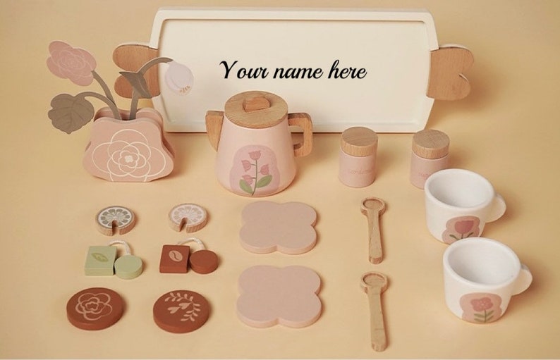 Personalized Wooden Afternoon Tea Play Set Pretend Home Play Pretend Tea Party Girls gift-Montessori Learning Toy For Toddlers image 7