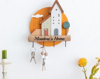 Personalized Key Holder for Wall, Housewarming Gift, Custom Wooden Key Hanger, First Home Gift, New Home Gifts, Real Estate Closing Gift