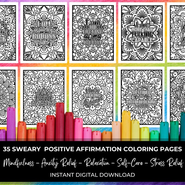 Adult Coloring Pages, Swear Word Coloring Pages, Sarcastic Coloring Pages, Mental Health Coloring, Cuss Word Positive Affirmation Coloring