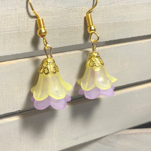 Purple and Yellow Fairy Garden Flower Earrings