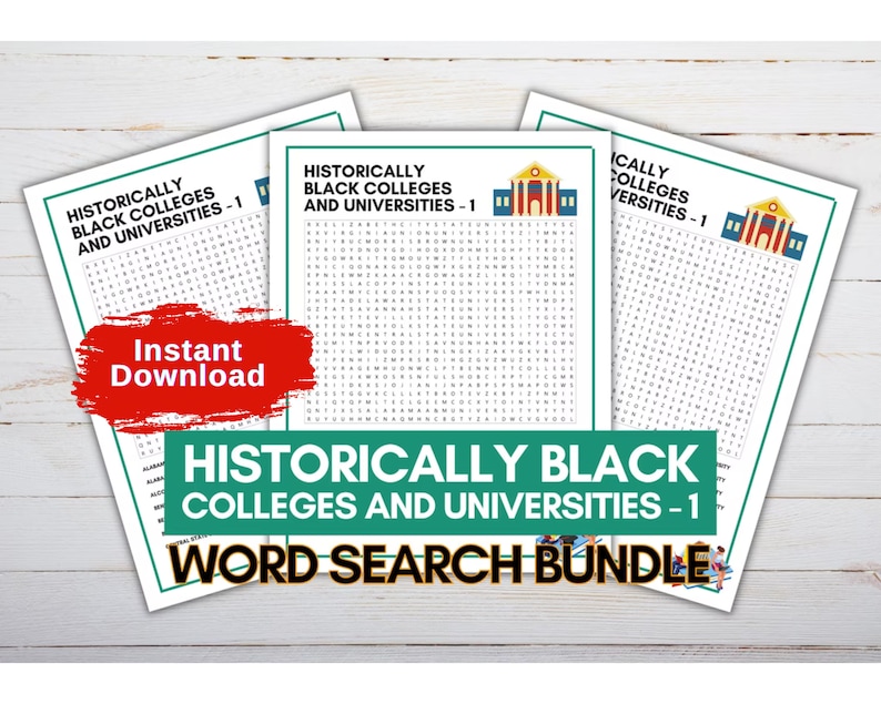 HBCU Word Search Printable Games, Crossword Puzzle Games for Adults