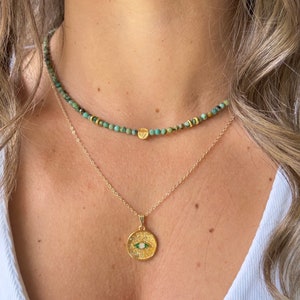 Afrikanische Türkis Perlenkette: 24K Vergoldete Boho Schmuck