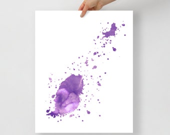 Grenada Watercolor Map Contemporary Art Print Poster, Modern Wall Decor, Office Decor