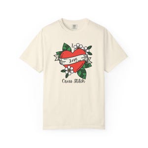 I Love Cross Stitch Unisex Garment-Dyed T-Shirt, Cross Stitch Shirt Bild 2