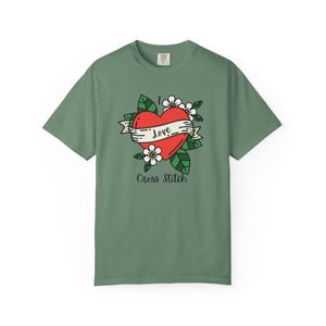 I Love Cross Stitch Unisex Garment-Dyed T-Shirt, Cross Stitch Shirt Bild 5