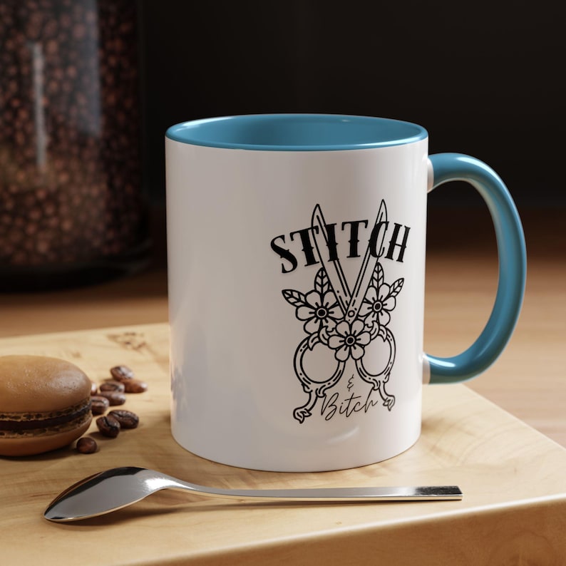 Caneca de ponto, caneca gráfica atrevida para artesãos, tesouras, tesouras imagem 1