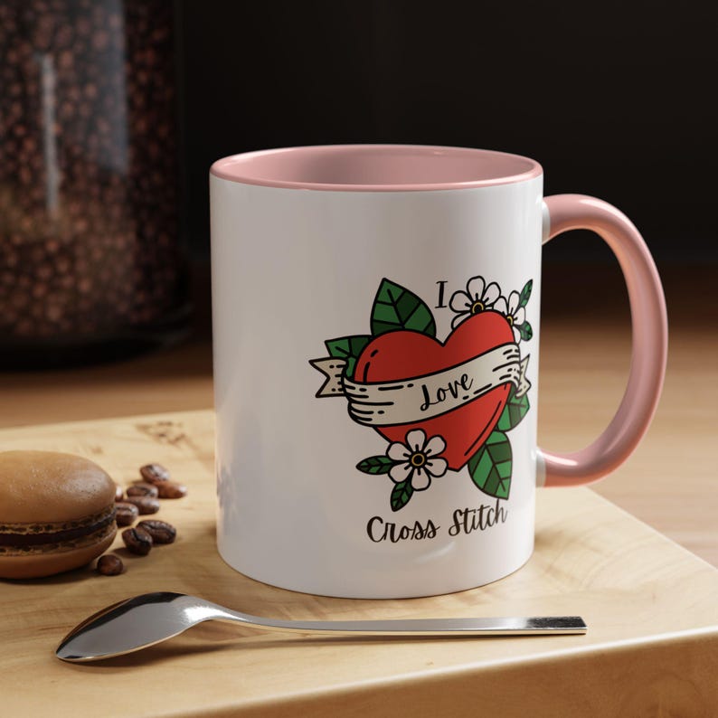 I Love Cross Stitch Coffee Mug, Stitchy Mug, Cross Stitch Mug, Love Cross Stitch, Cross Stitch Drinkware image 7