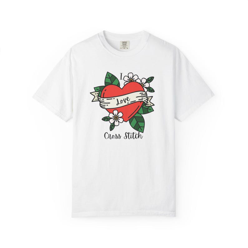 I Love Cross Stitch Unisex Garment-Dyed T-Shirt, Cross Stitch Shirt Bild 6