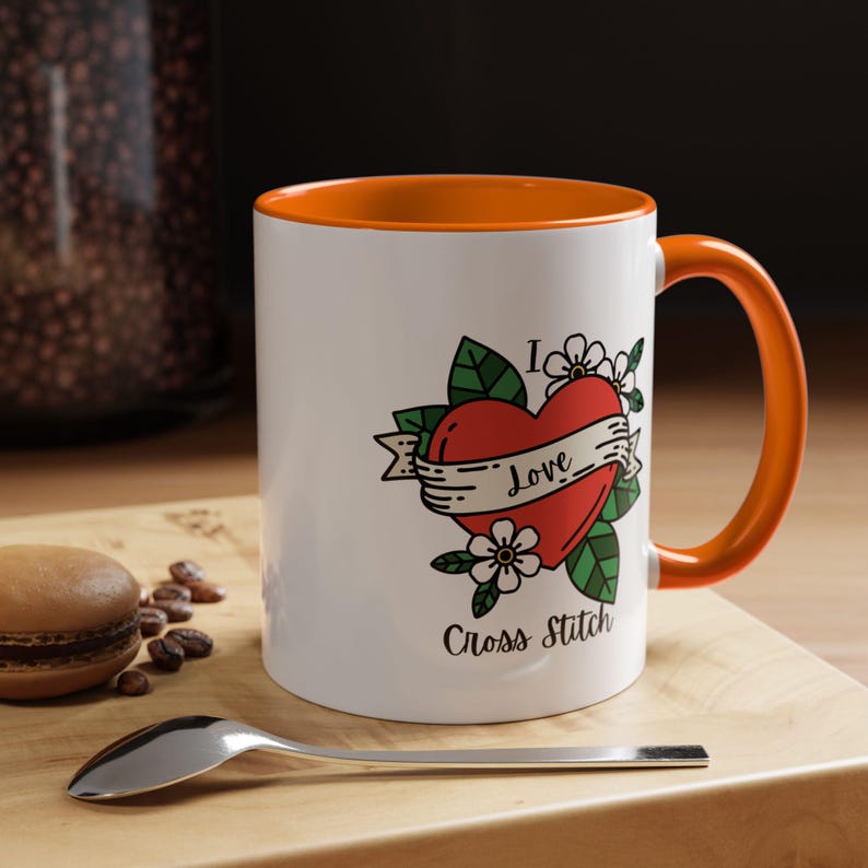 I Love Cross Stitch Coffee Mug, Stitchy Mug, Cross Stitch Mug, Love Cross Stitch, Cross Stitch Drinkware image 6