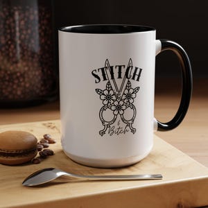 Caneca de ponto, caneca gráfica atrevida para artesãos, tesouras, tesouras imagem 3