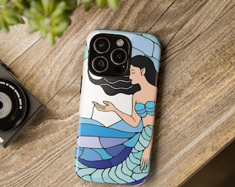 iPhone Mermaid Phone Case, Stained Glass Design, Tough Case for Beach Lovers, iPhone 16 15 14 13 12 pro max, iPhone Accessories