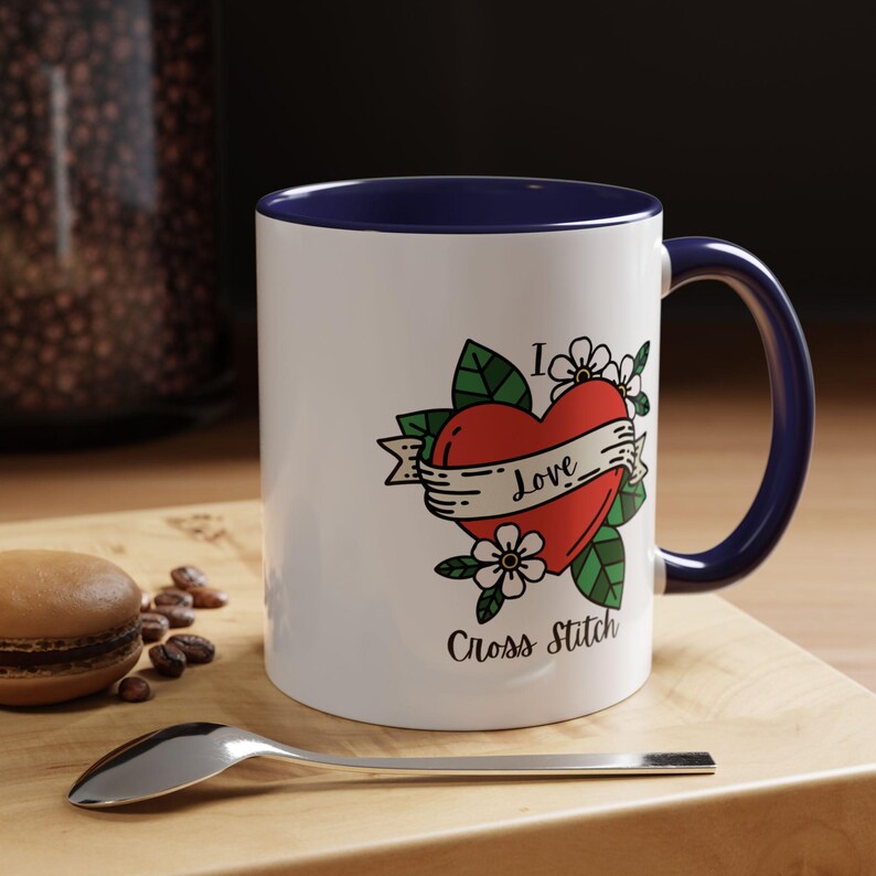 I Love Cross Stitch Coffee Mug, Stitchy Mug, Cross Stitch Mug, Love Cross Stitch, Cross Stitch Drinkware image 4
