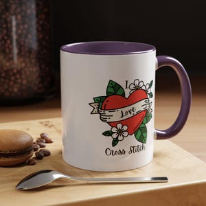 I Love Cross Stitch Coffee Mug, Stitchy Mug, Cross Stitch Mug, Love Cross Stitch, Cross Stitch Drinkware image 3