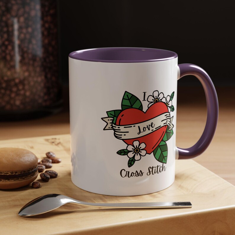 I Love Cross Stitch Coffee Mug, Stitchy Mug, Cross Stitch Mug, Love Cross Stitch, Cross Stitch Drinkware image 3
