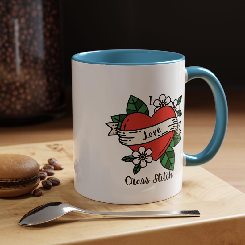 I Love Cross Stitch Coffee Mug, Stitchy Mug, Cross Stitch Mug, Love Cross Stitch, Cross Stitch Drinkware image 8