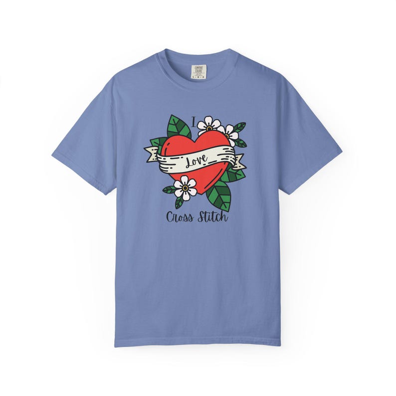 I Love Cross Stitch Unisex Garment-Dyed T-Shirt, Cross Stitch Shirt Bild 1