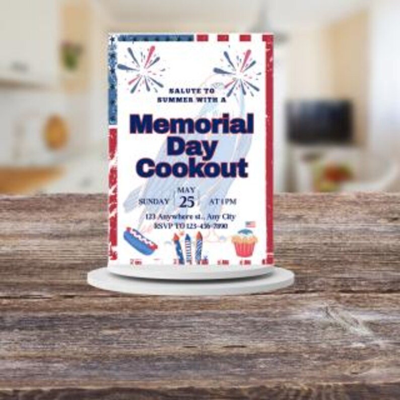 Memorial Day BBQ Invitation, Editable Cookout Party Invite, Canva ...