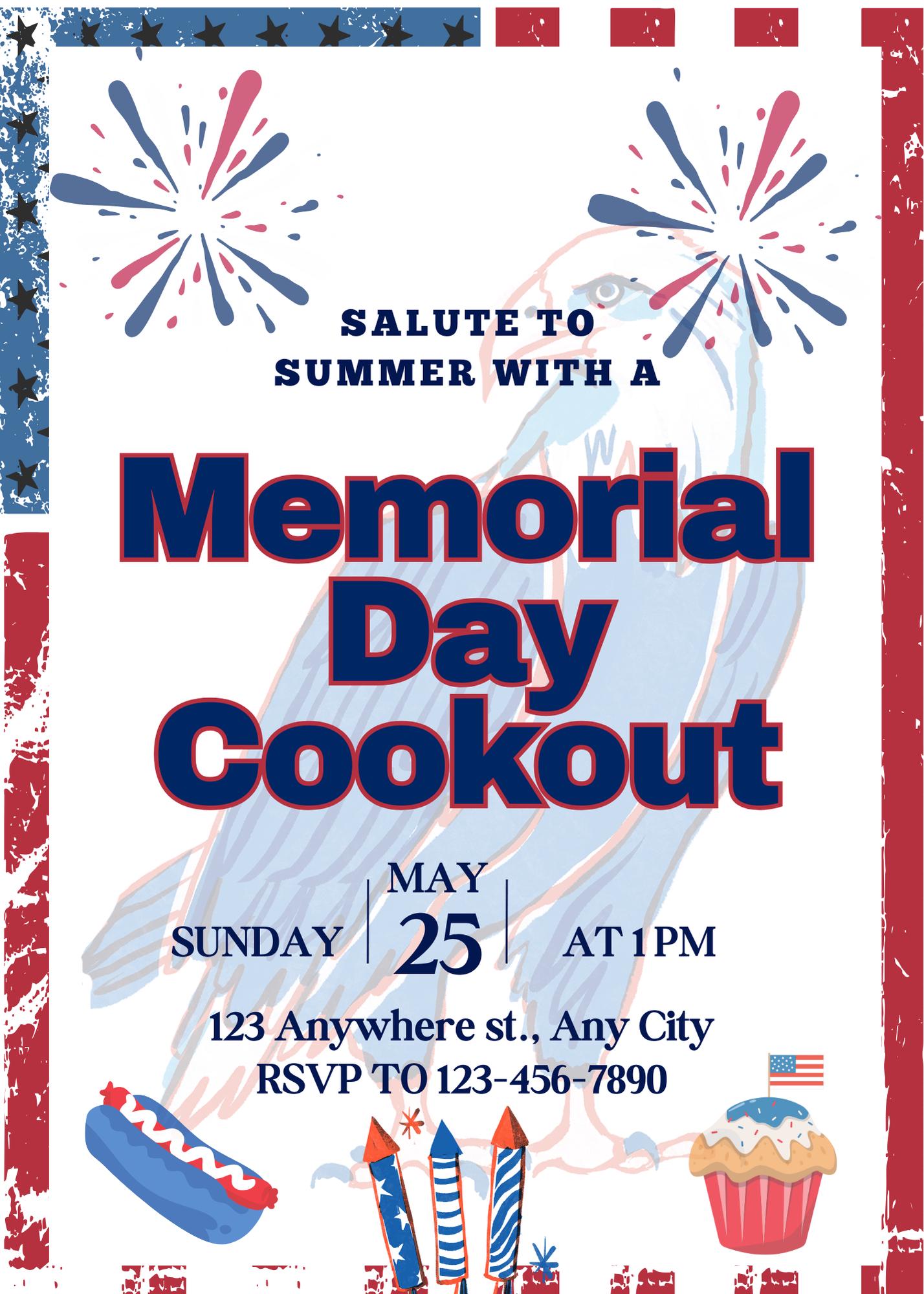 Memorial Day BBQ Invitation, Editable Cookout Party Invite, Canva ...