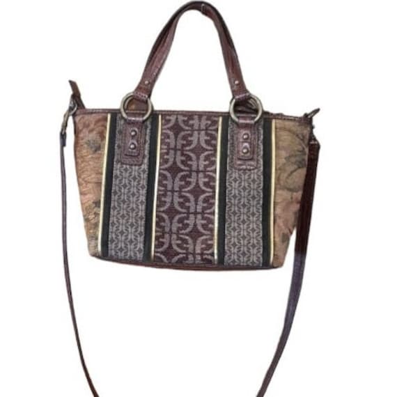 Vintage 90s Fossil Tapestry & Leather Crossbody B… - image 3