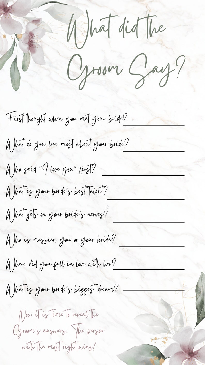 Bachelorette Party Questionnaire: What Did the Groom Say - Etsy