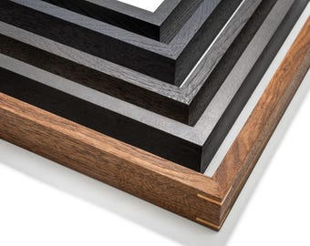 Hardwood Picture Frames - Thin Gallery Style - Walnut, Maple, Ash - Standard and Custom Sizes - Dark Woods - 5/8&quot; Face, 1 3/4&quot; Deep