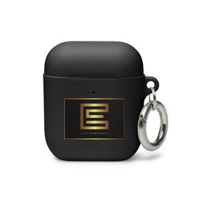 May include: Black silicone case for wireless earbuds with a gold logo that says "Expect to Self Rescue" and a silver metal ring.