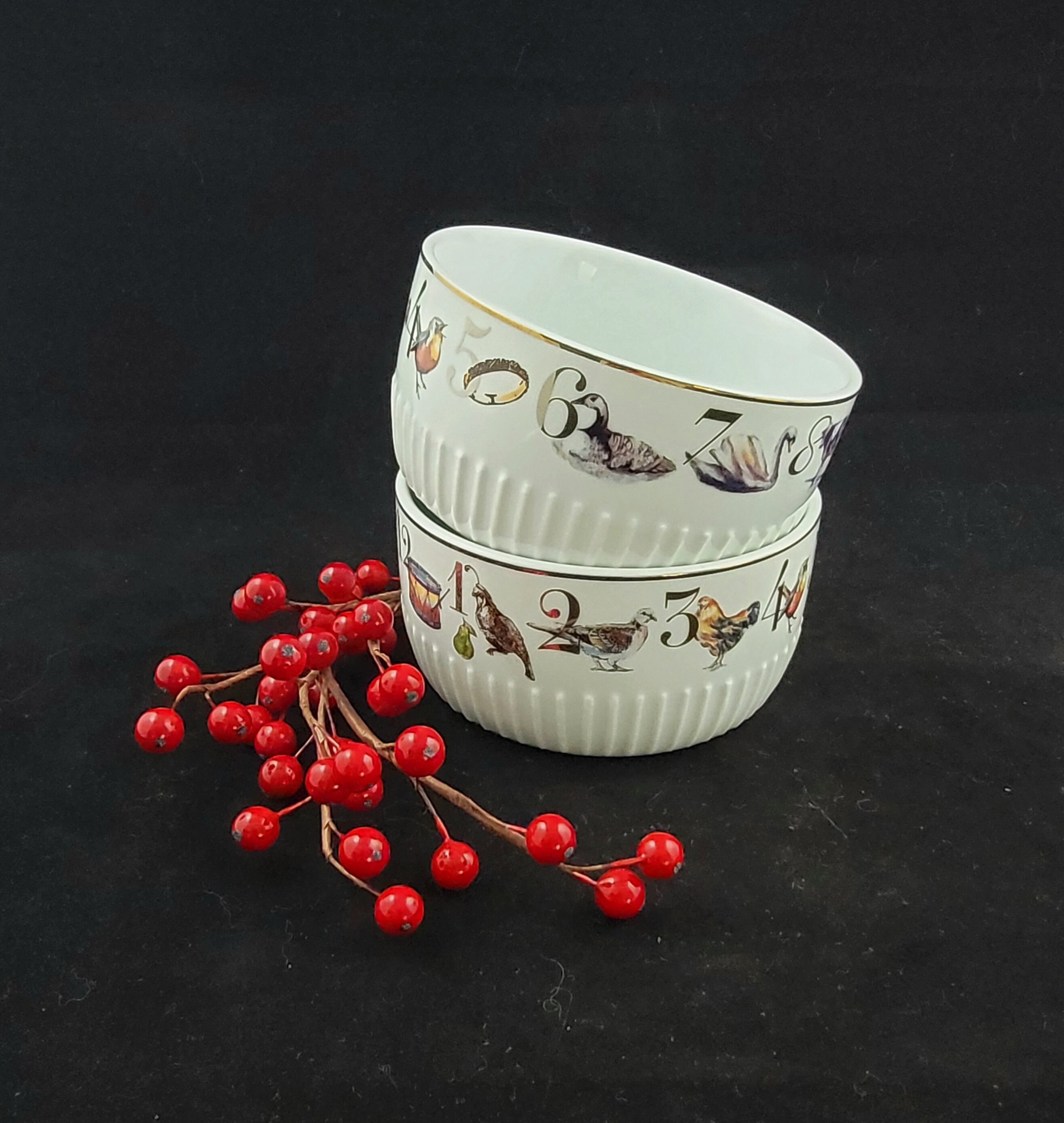BH&G 12 Days of Christmas porcelain ramekin bowls set of 2