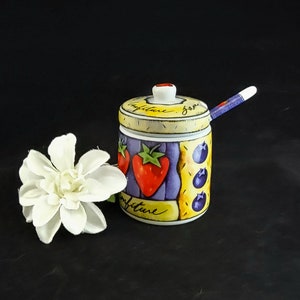 Joie de Vivre MSC Jam Confiture Pot Aardbei Kersen Design Lepel Deksel Vintage