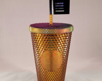 New Starbucks Gold Copper iridescent studded 50th Anniversary cold cup Grande